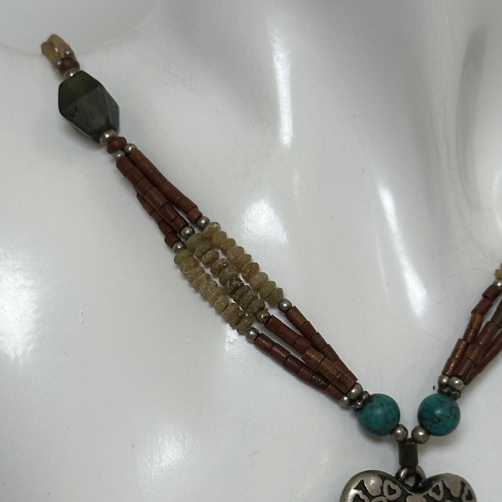 NAVAJO Beaded Necklace in Brown and Teal - Picture 3 of 10